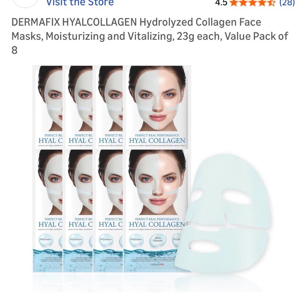 NEW DERMAFIX HyalCollagen Hydrolyzed Collagen Face Masks – 8 Pack